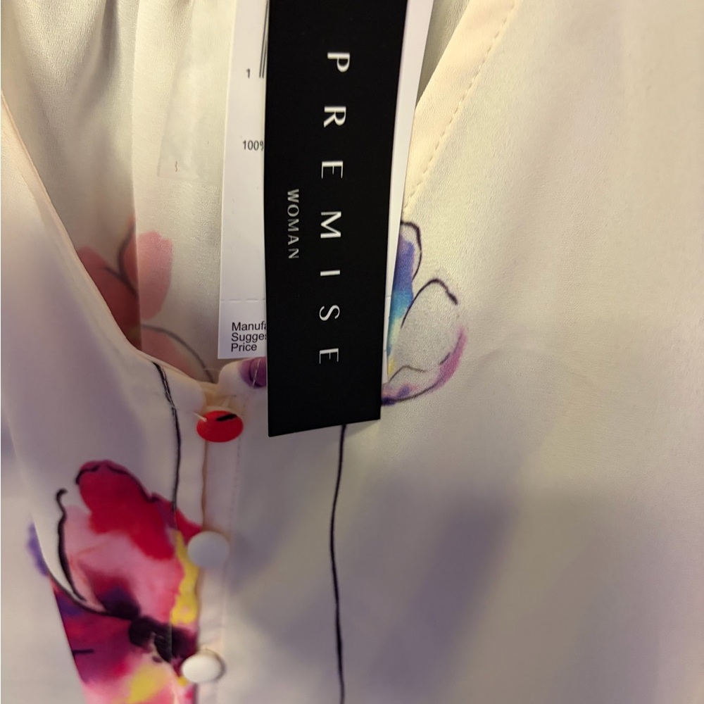 Premise Floral Blouse - White with Pink and Purple Accents